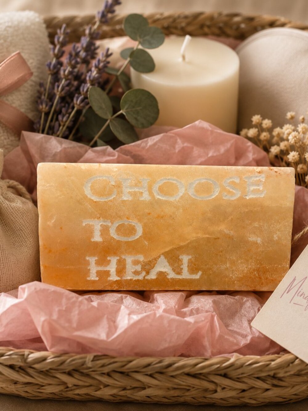 MindfulSalt Choose To Heal Engraved Natural Salt Tile Wellness Spa Gift NWT
